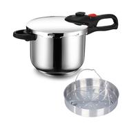 6L Stainless Steel Pressure Cooker Induction Compatible with Steamer Basket Geepas Silver One Size