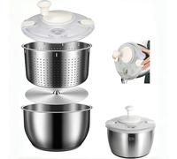 6L Stainless Steel Salad Spinner, Multi-Use Lettuce Spinners, Fruit Washer, Vegetable Washer, Colander, Salad Dryer Spinner, Fruit Cleaner Spinners with Drainage Outlet (A1)