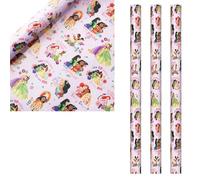 6m Birthday Wrapping Paper 3 Rolls of 2M x 70cm Gift Wrap for Boys or Girls - UK Made - Disney Princess