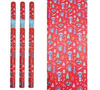 6m Christmas Wrapping Paper 3 Rolls of 2M x 70cm Gift Wrap for Boys or Girls - UK Made - Disney Stitch 6337