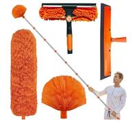 6M High Range Duster Kit with 1.5-4.9M Extension Cord, Window Squeegee with Scrubbing Brush, Cobweb Duster with Telescopic Pole, Spider Web Brush