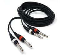 6m Twin 6.35mm Mono 2 x Jack to 2 x Jack Shielded Cable Lead, Rubber Reliefs, Helical PVC Cord, Nickel Connectors (20ft)