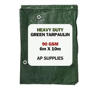 6m x 10m Green Tarpaulin Cover - 90gsm Thick - 20ft x 33ft Waterproof, Weatherproof, Frost-Resistant, UV Protection, Universal, Multipurpose, Groundsheet, Camping, Boating, Hiking Heavy Duty Sheet