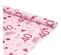 6M x 43cm Birthday Wrapping Paper Roll, 40th Pink Wrapping Paper for Birthday Gift Decorations