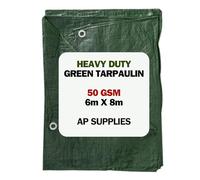 6m x 8m Green Tarpaulin Cover - 50gsm Thick - 20ft x 26ft Waterproof, Weatherproof, Frost-Resistant, UV Protection, Universal, Multipurpose, Groundsheet, Camping, Boating, Hiking Heavy Duty Sheet