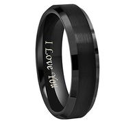 6mm 8mm 10mm Black Tungsten Wedding Band Ring Engraved"I Love You" Men Women Brushed Finish Beveled Edges Size 4 To 17