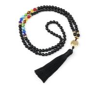 6mm Black Matte Lava Stone 108 Mala Beads Necklace Tassel Pendant Women Men