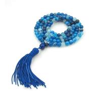 6mm Blue Striped Agate Gems Tibet Buddhist 108 Prayer Beads Mala Necklace