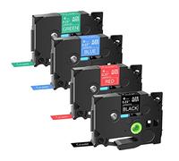 6mm Compatible Label Tape Replace for Brother TZe315, TZ415, TZ515, TZ715 Laminated, White on Black/Red/Blue/Green for PT-H110 D210 E110 H100 H101 P710BT E300 H107B H500 P300BT GL-H105 H101C,4 Pack