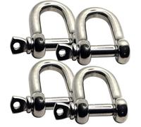 6mm D Shackle A4 316 Marine Grade Stainless - Pack of 4 | D-shape (chain shackle) with screw pin. Connects rope, chain, anchor, wire. Boat, sailing, rigging, deck, marine hardware.