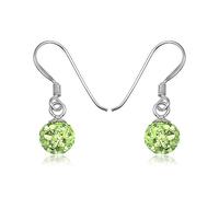 6MM Disco Ball Sterling Silver Dangly Drop Hook Earrings - GREEN PERIDOT. 6-GP