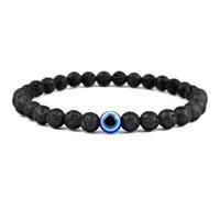 6MM Evil Eye Black Crystal Bracelet - Adjustable Natural Stone Set for Men Women, Guardian Amulet Gift for Daily Wear/Birthday/Anniversary, S, Gemstone, no gemstone