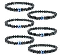 6MM Evil Eye Black Crystal Bracelet - Adjustable Natural Stone Set for Men Women, Guardian Amulet Gift for Daily Wear/Birthday/Anniversary, M, Gemstone, no gemstone