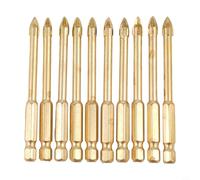 6mm Glass Drill Bits with Hex Shank for Ceramic Tile Marble Wood Metal Plastic Cement, 10-Piece Set, for Tin-Coated Carbide Tip with 4 Cutting Ed