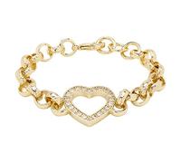 6mm Gold Open Heart Diamond Belcher Bracelet, Adjustable 16K Real Gold Plated Uniquely Patterned Stylish Fashion Jewellery for Women and Teens (Length: 6" to 6.5", Weight: 24g) - Bling King London
