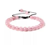 6mm Handmade Natural Gemstone Braided Knot Stone Bead Bracelet Rope Adjustable -18 rose quartz