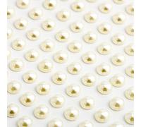 6mm Ivory Round Shaped Pearl Resin Self Adhesive Diamante Rhinestone Gem Craft Stickers - 100 per Sheet