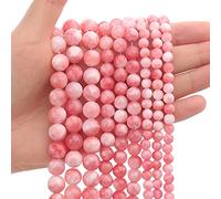6MM Loose Pink Persian Jade Beads, Polished Round Smooth Gemstone Stone Beads with Stretch Beading Cord for Jewelry Making 15 Inch
