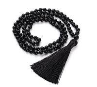 6Mm Natural Black Atage Crystal Necklace for Men Women|108 Mala Buddhist Prayer Beads Wrap Bracelet with Tassel Meditation Chork Amulet Jewelry Gifts Black Atage