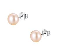 6MM Natural Freshwater Cultured Pink Pearl Stud Earrings for Women 925 Sterling Silver Button Flat Pearl Earrings