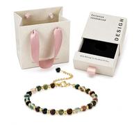 6mm Natural Obsidian Beaded Bracelet for Women, Adjustable Black Crystal Bead Bracelet, Smooth Round Jewelry with Drawer Box and Gift Bag(Indian agate)
