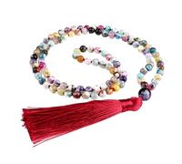 6Mm Natural Stone 108 Mala Beads Necklace For Womens Men Natural Gemstone Wrap Long Necklace With Hand Knotted Tassel Yoga Meditation Prayer Jewelry Colorful Agate