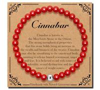 6mm Natural Stretch Cinnabar Bracelet for Unisex, Elastic Healing Crystal Gemstone Bracelet Stress Relief Gift for Men Women