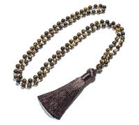 6mm Natural Tiger Eye Beaded Knotted 108 Mala Necklace Yoga Tassel
