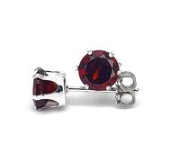 6mm Round Faceted Deep Red Genuine Garnet 925 Sterling Silver Ear Stud Earrings Pair
