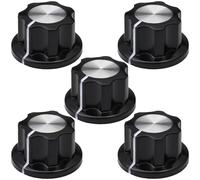 6mm Round Hole Silver Cap Large Black Retro Fluted Control Knob Pack of 5 (MF-A01)