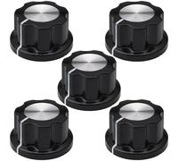 6mm Round Hole Silver Cap Large Black Retro Fluted Control Knob Pack of 5 (MF-A02)