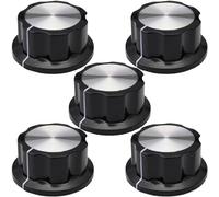6mm Round Hole Silver Cap Large Black Retro Fluted Control Knob Pack of 5 (MF-A05)