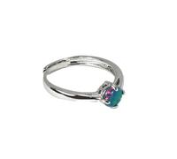 6mm Round Lab Created Teal Blue Opal Cabochon Anti-Tarnish White Gold Plated Adjustable Ring
