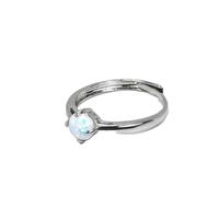 6mm Round Lab Created White Opal Cabochon Anti-Tarnish White Gold Plated Adjustable/Expandable Ring