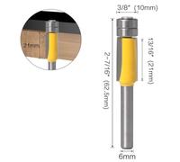 6mm Shank Carbide Straight Flush Trimming Router Bit with 2 Bearings, Industrial Grade CNC Ground YG6X Cutter for Woodworking, Solid Hardened Steel Body, 10mm Tip Diameter, 62.5mm Length