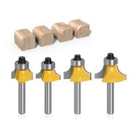 6mm Shank Round Over Router Bit Set, 4-Piece Tungsten Carbide Tipped, for Woodworking & Edge Profiling