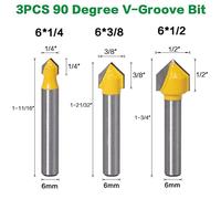 6mm Shank Router Bits Set Core Box Bit rounf Nose bit 90 Degree V-Groove Bit for Woodworking Tools Router Bit Set for Wood Planer(3PC 90 Degree V)