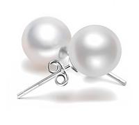 6mm silver White Real Pearl Earrings Studs, Freshwater Cultured 925 Sterling Silver Pearl Stud Earrings for Women with Small Button