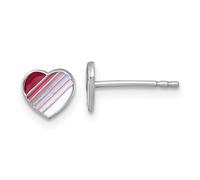 6mm Ss Rhodium Plated Enamel Striped Love Heart Teen Post Earrings 6x6mm Wide 1.5mm Thick Stud Earring