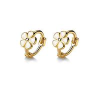 6mm Tiny Cute Flower Hoop Sterling Silver Mini Small Cartilage Hoop Earrings for Women Girls Teens Hypoallergenic Dainty White Enameled Daisy Flowers 18g Piercing Huggie Hoops