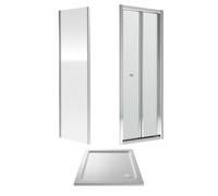 Balterley Ruwa Square Bi-Fold & 4mm Glass 760x760mm Tray Door Side Panel Chrome in Silver Balterley Silver