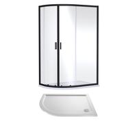 6mm Toughened Safety Glass Light Hand Offset Quadrant Shower Enclosure and Resin Shower Tray - 1200 x 900 x 1900mm - Matt Black Frame - White Tray