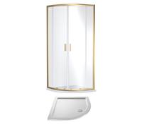 6mm Toughened Safety Glass Quadrant Shower Enclosure and Resin Shower Tray - 800 x 800 x 1900mm - Brushed Brass Frame - White Tray