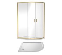 6mm Toughened Safety Glass Right Hand Offset Quadrant Shower Enclosure and Resin Shower Tray - 1200 x 900 x 1900mm - Brushed Brass Frame - White Tray
