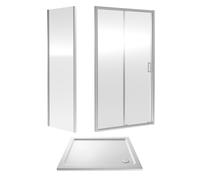 6mm Toughened Safety Glass Sliding Shower Door, Side Panel and Shower Tray - 1000 x 900 x 1900mm - Chrome Frame - White Tray