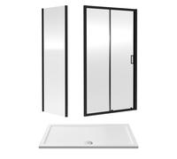 6mm Glass Sliding Shower Door Side Panel Tray 1400x760x1900mm Black Balterley White One Size