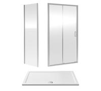 Balterley Ruwa Sliding Shower Suite: 6mm Glass Tray Door Panel 1400x800mm Chrome in Silver Balterley Silver