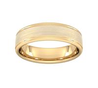 6mm Traditional Court Standard Matt Centre With Grooves Wedding Ring In 18 Carat Yellow Gold - Ring Size Q