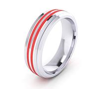 6mm Unisex Comfort Fit Sterling Silver Domed Wedding Band Red Silicone Inlay Ring (T)
