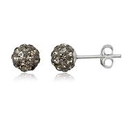 6MM UNISEX Sparkly Pave Glitter/Disco Ball Sterling Silver Stud Earrings/Ear Studs for Women Men Ladies Girls - Round Silver Earrings - GREY BLACK DIAMOND